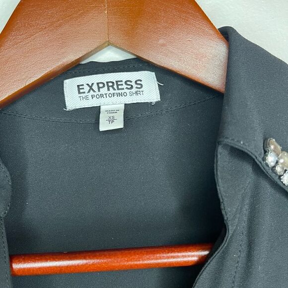 Express Black Portofino shirt with Jeweled collar Size XS - Picture 10 of 10